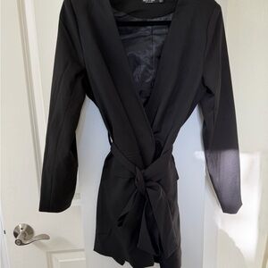 Nasty Gal Black Satin Blazer Dress